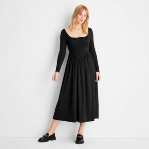 NWT M- Long Sleeve Square Neck Knit Midi Dress Future Collective Reese Blutstein